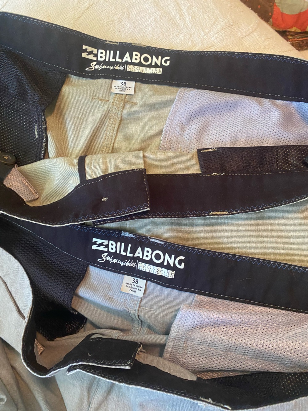 Billabong Two-Tone Boardshorts - 2 pair - light gray pair and tan/cream pair.